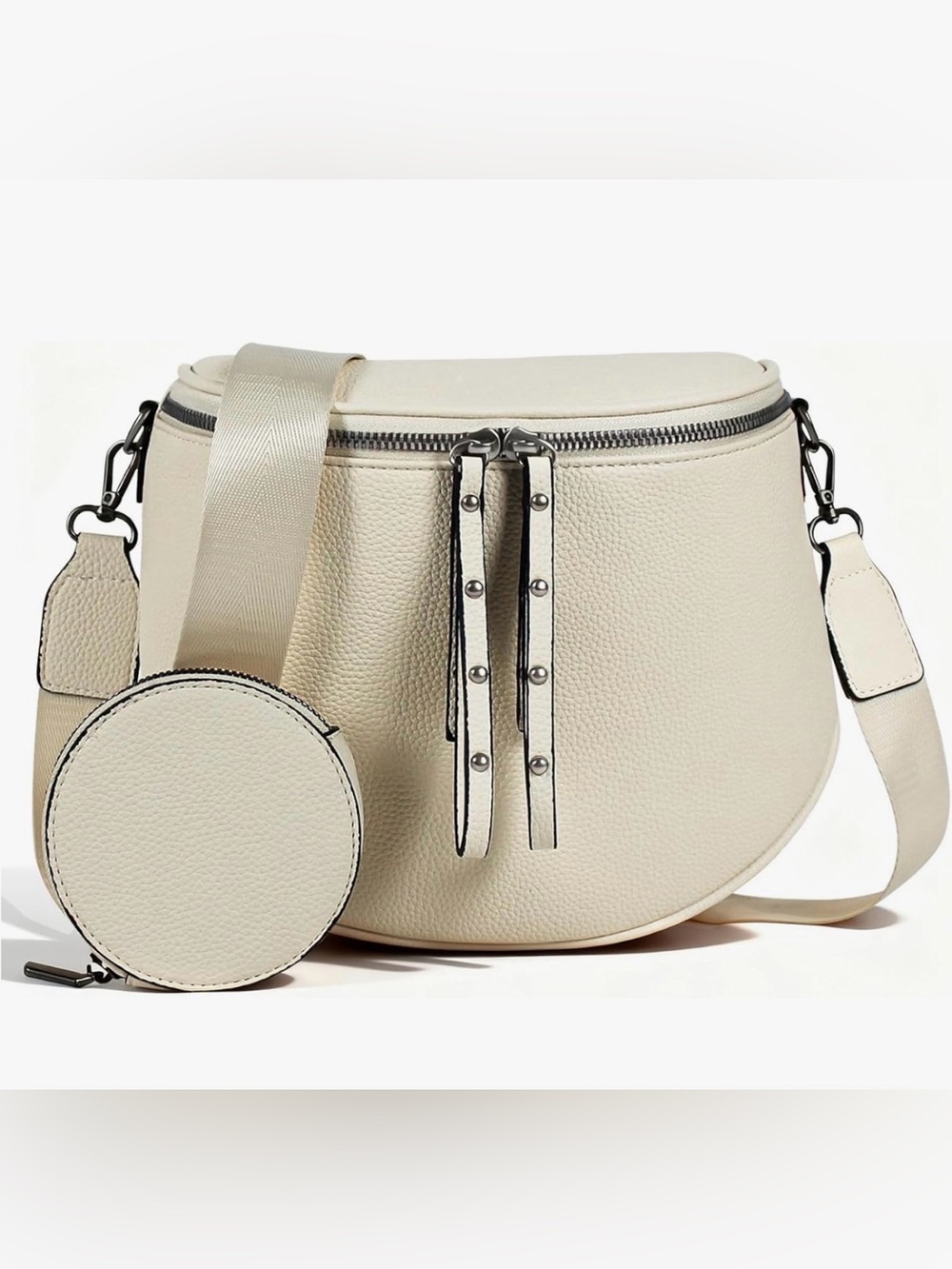 Cream Faux Leather Crossbody Bag with Coin Pouch~NWOT